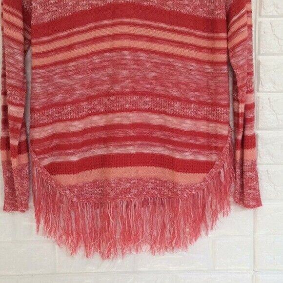 Two-one-Two Red striped long sleeve sweater with fringe hem Women’s Size XL - Picture 4 of 4